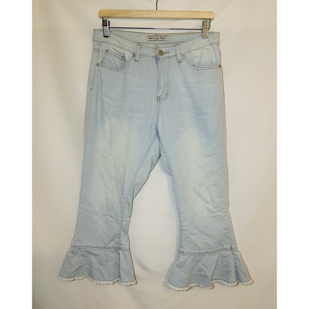 American Bazi Crop Flare‎ Hippie Retro Light Blue Jeans Women's SMALL